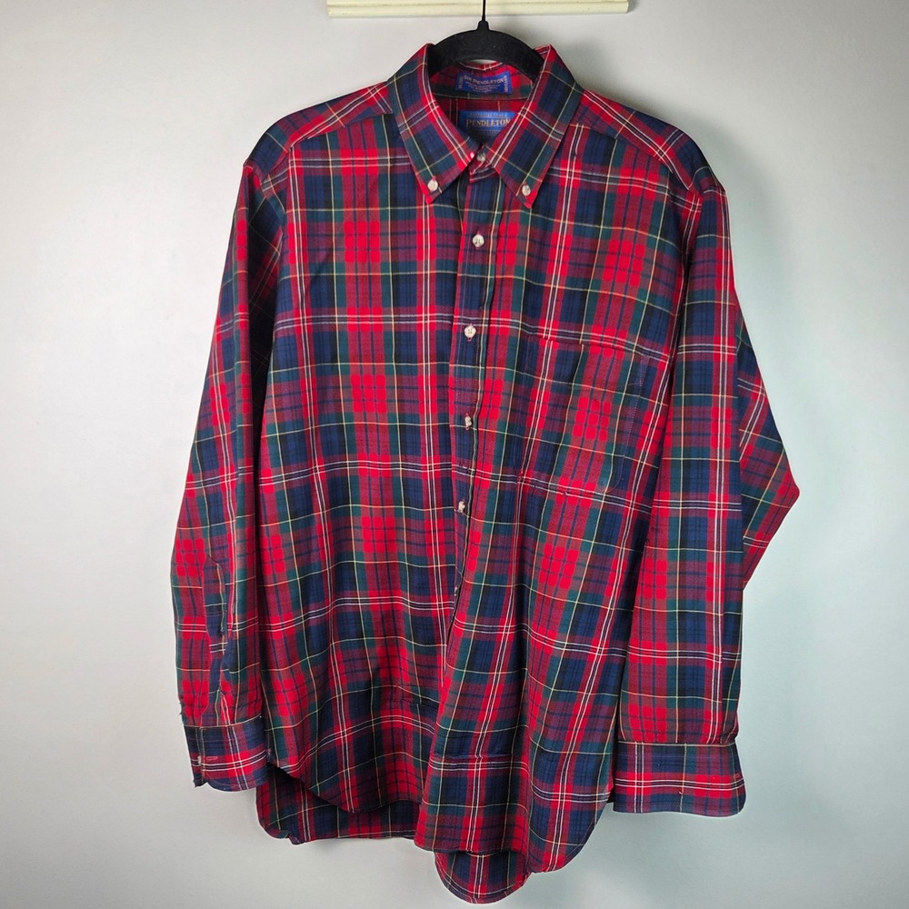 Pendleton Wool Button Down Mens M Red Macpherson Tartan Plaid Fair Vintage Shirt